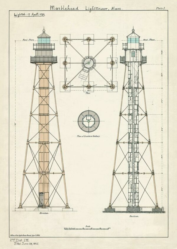 Marblehead Light Tower, MA - Drawing Unframed