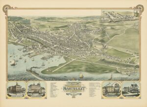 Nantucket Bird's Eye View 1881, Colored Unframed