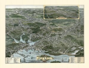 Hingham, MA 1885 Bird's Eye View Unframed