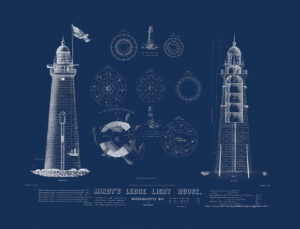 Minot Ledge Light House, MA 1855 Architectural Drawings Unframed