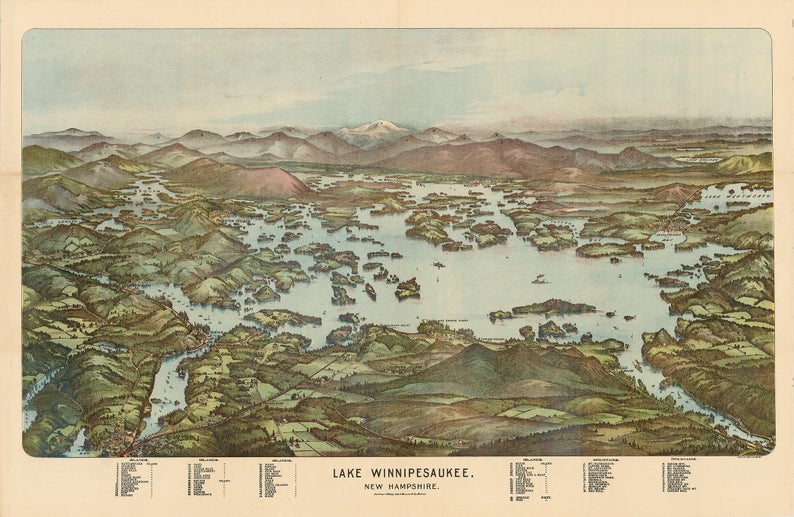 Lake Winnipesauke, NH 1903 Bird's Eye View Unframed