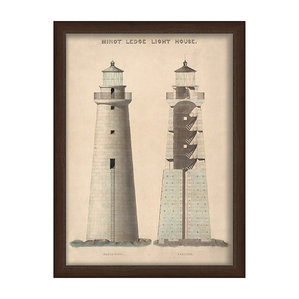 MINOT LEDGE LIGHTHOUSE, Cohasset/Scituate, MA - Drawing, 1855